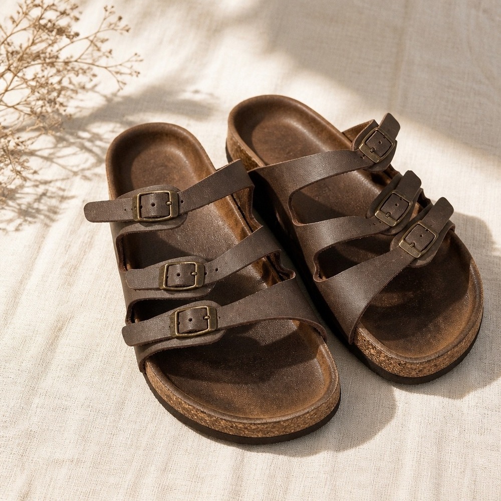 Birkenstock Florida Sandals Womens 40 Brown 3-Strap Cork Slide Gorpcore Boho